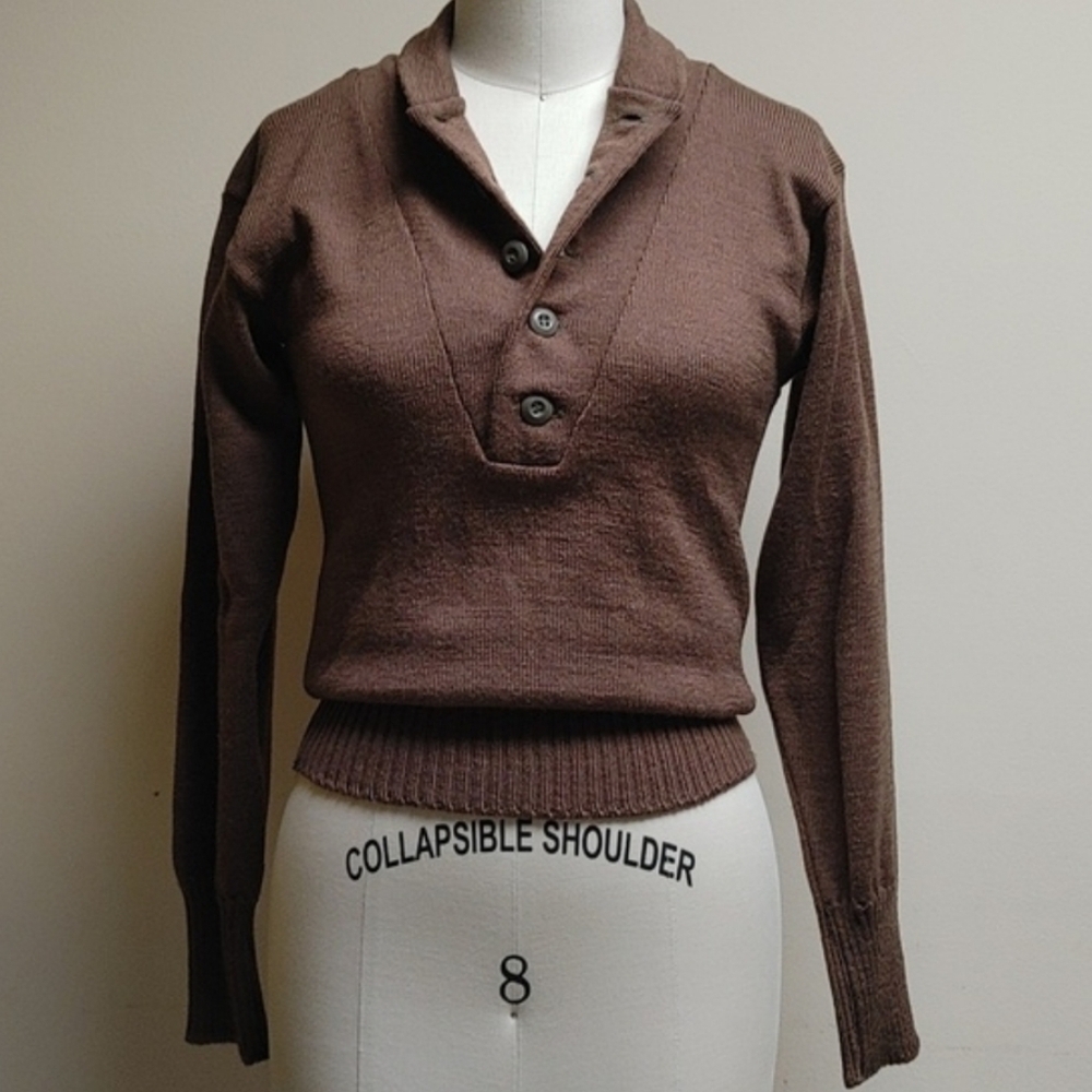 Olive Drab Military Army 5 Button Pull-Over Sweater